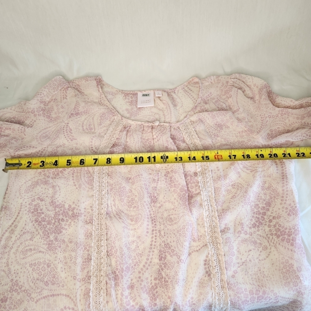 LC Lauren Conrad Pastel Pink Paisley Pleated Ruffled Blouse Womens Large - Picture 5 of 5